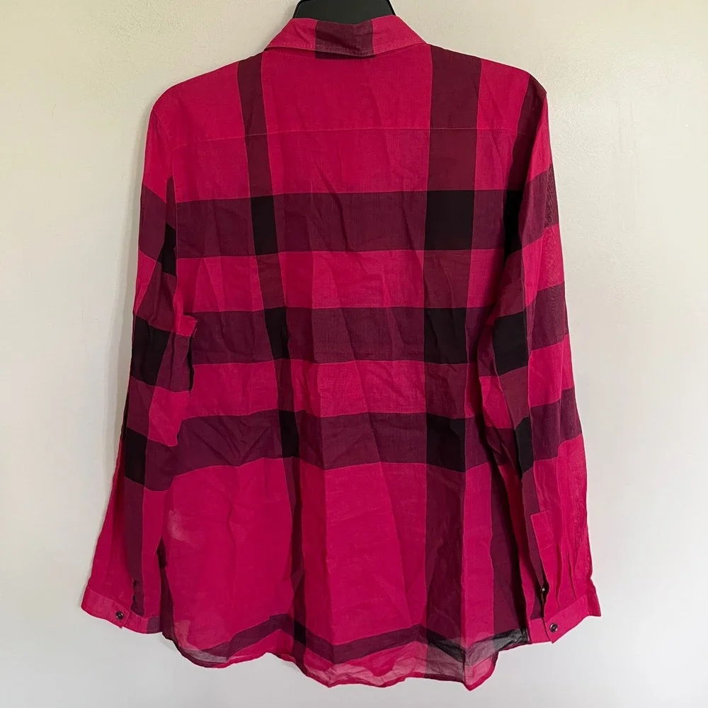 Burberry Brit Womens XL Pink Check Plaid Cotton Button Up Blouse Top Long Sleeve - Picture 10 of 10